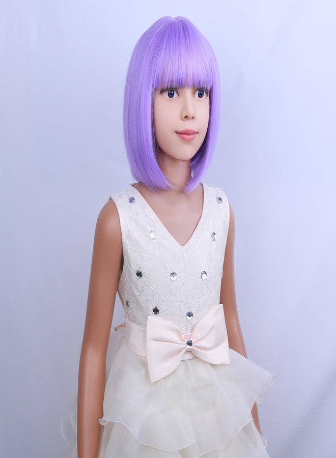 PATTNIUM Kids Purple Wig Child Bob Wig Short Light Purple Wigs for Girls Lavender Purple Bob Hair Cosplay Party Synthetic Rose Net Daily Wear Wigs - Image 5